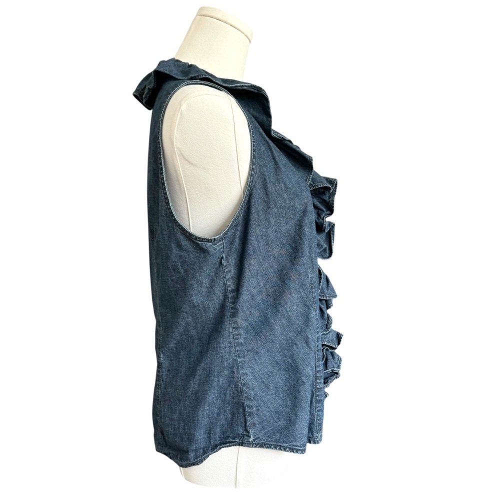 Chaps Denim Ruffle Button Top - image 4